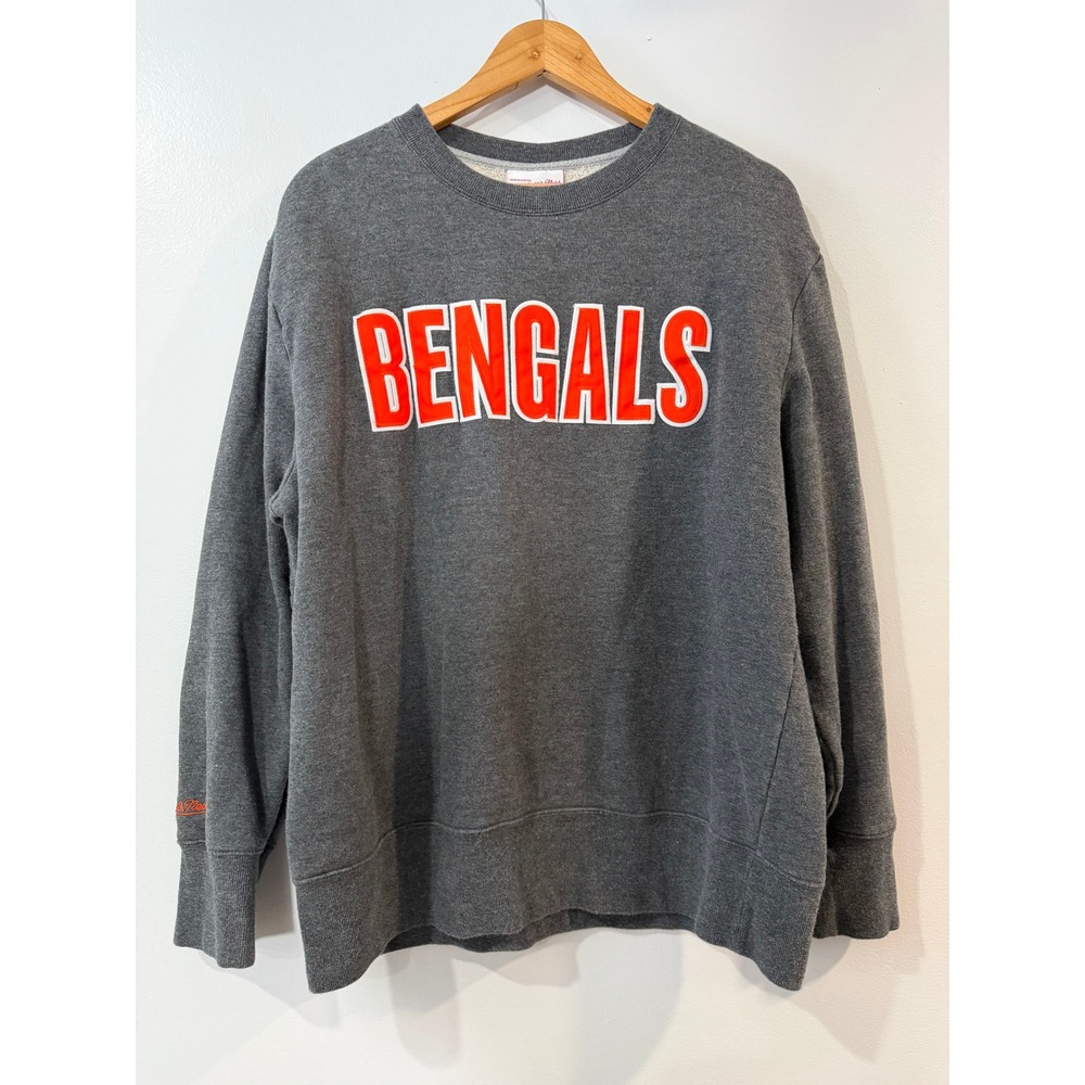 Mitchell & Ness Cincinnati Bengals Sweatshirt Gray Orange Spellout XL Women